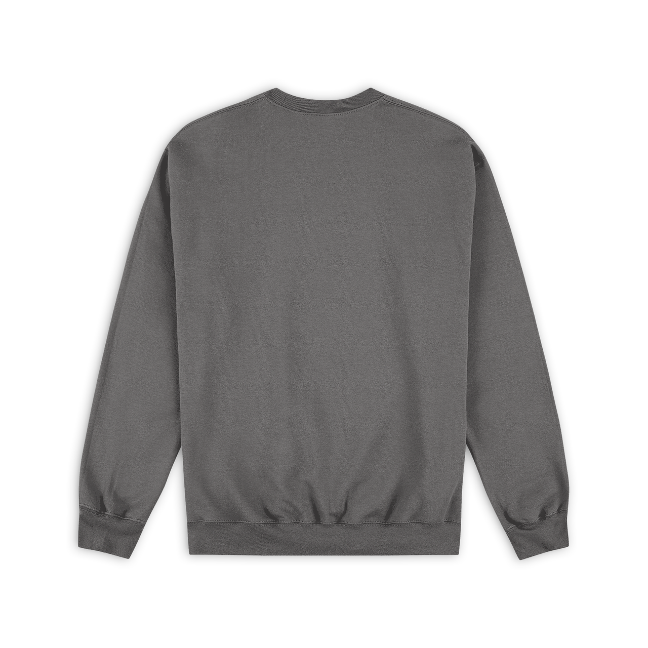 Gray sweatshirt with a logo on the chest against a white background