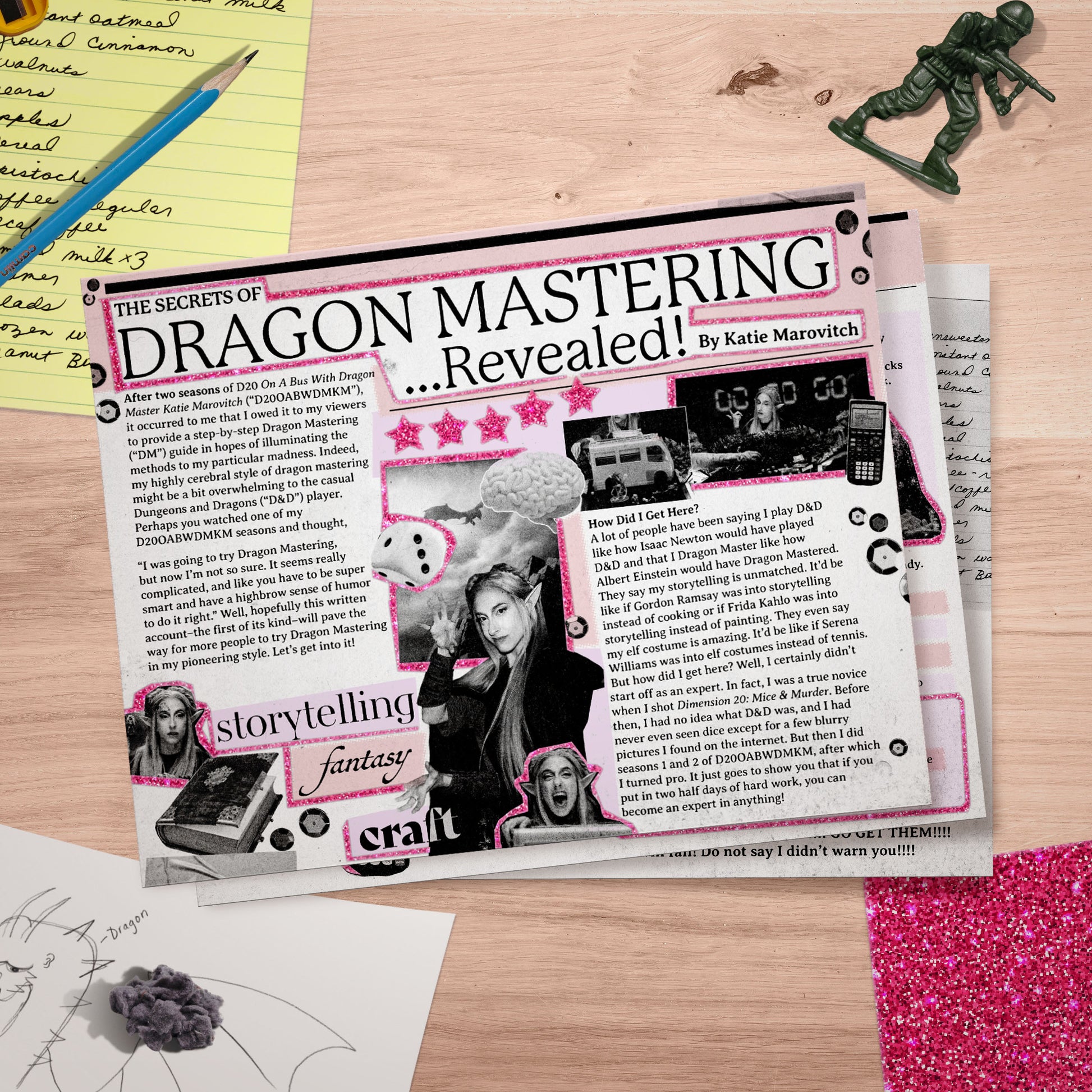 A printed booklet or article titled "THE SECRETS OF DRAGON MASTERING.